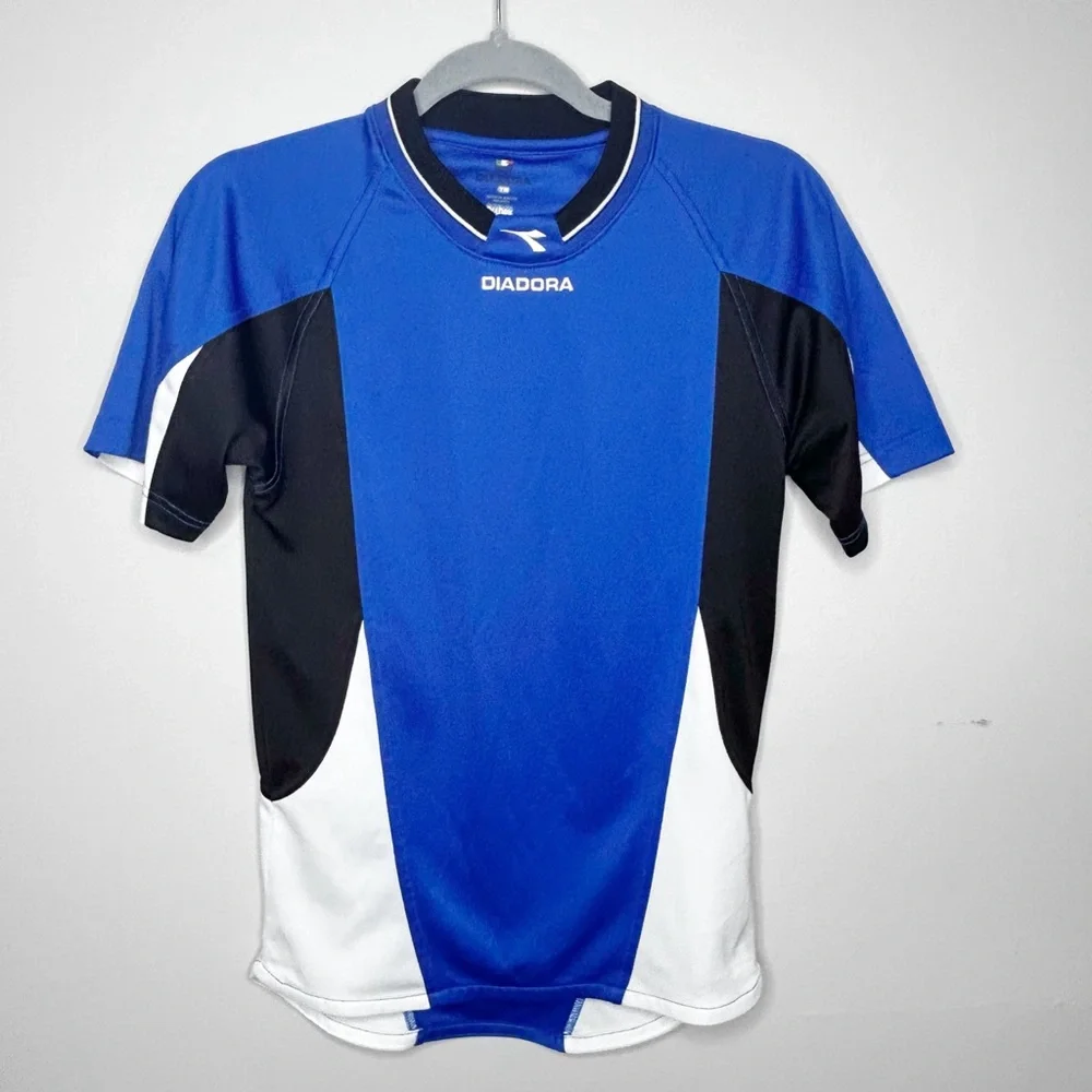 Diadora Soccer Jersey Short Sleeve Royal Blue Black White Youth Medium Dia Dry